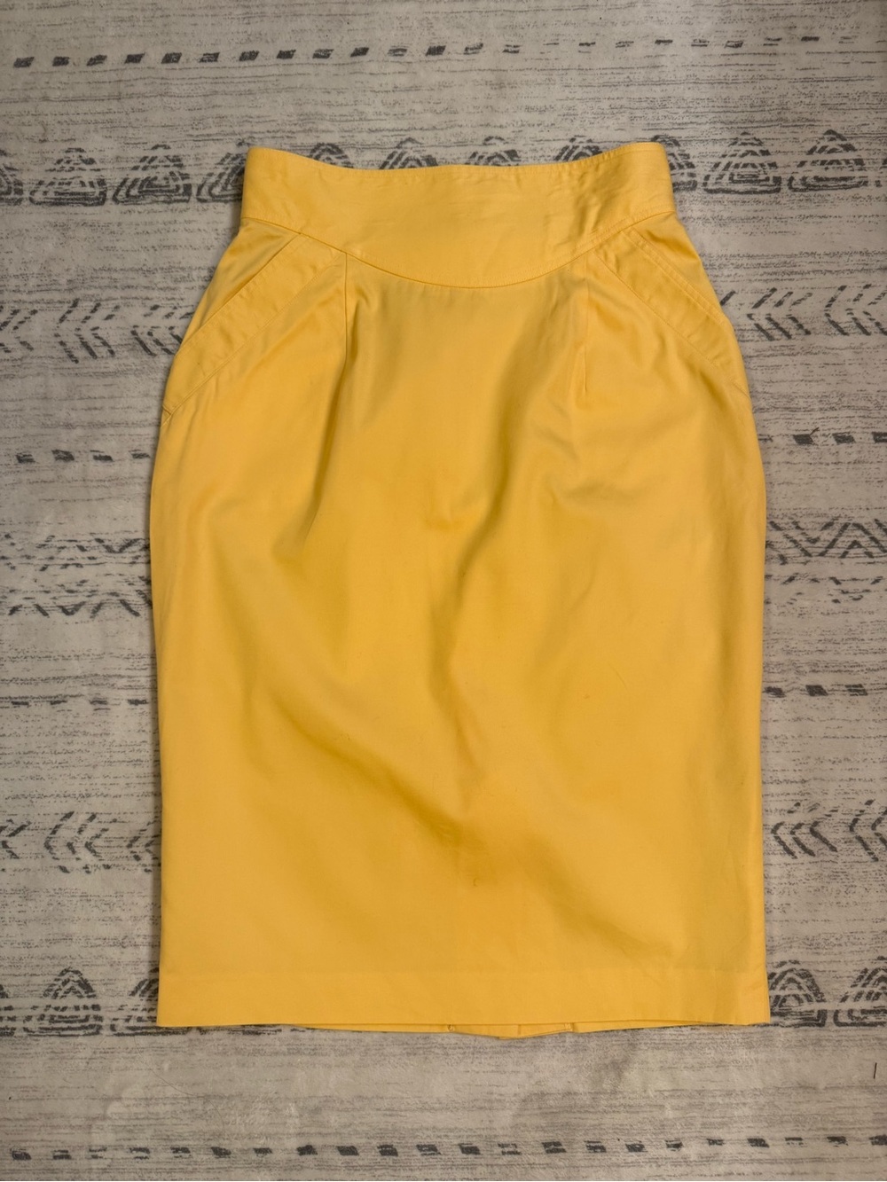 Vintage 80s Joseph HO Yellow High-Waist Pencil Skirt Button & Zip Closure
